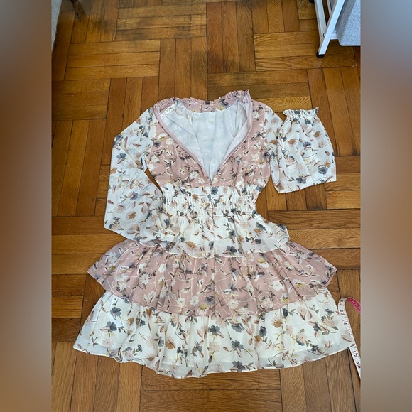 STORIA floral-print, long-sleeve chiffon Blush and Ivory mini dress - Small - Picture 8 of 9